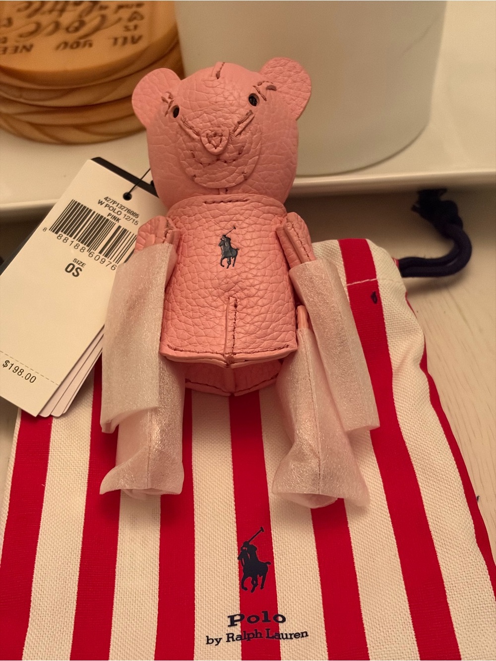Ralph Lauren Pink Leather Bear Charm Keyring - Picture 4 of 7